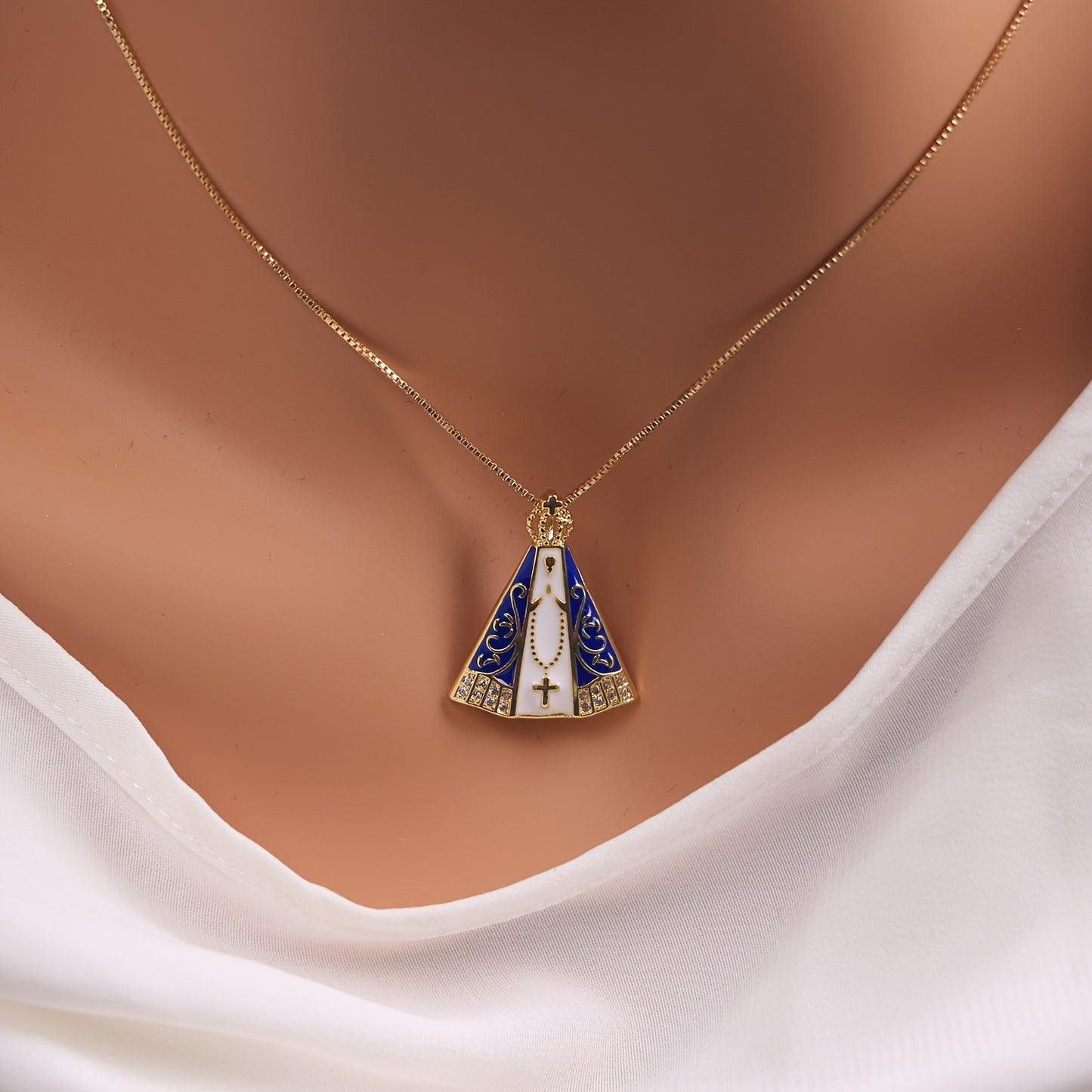 Colar Boêmio Vintage Nossa Senhora Aparecida – Folheado a Ouro 18K BRAZIL