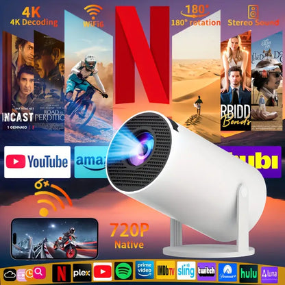 HY300PRO 2025 – Mini Projetor Portátil 720P, Suporte 4K, WiFi, BT, Auto Keystone