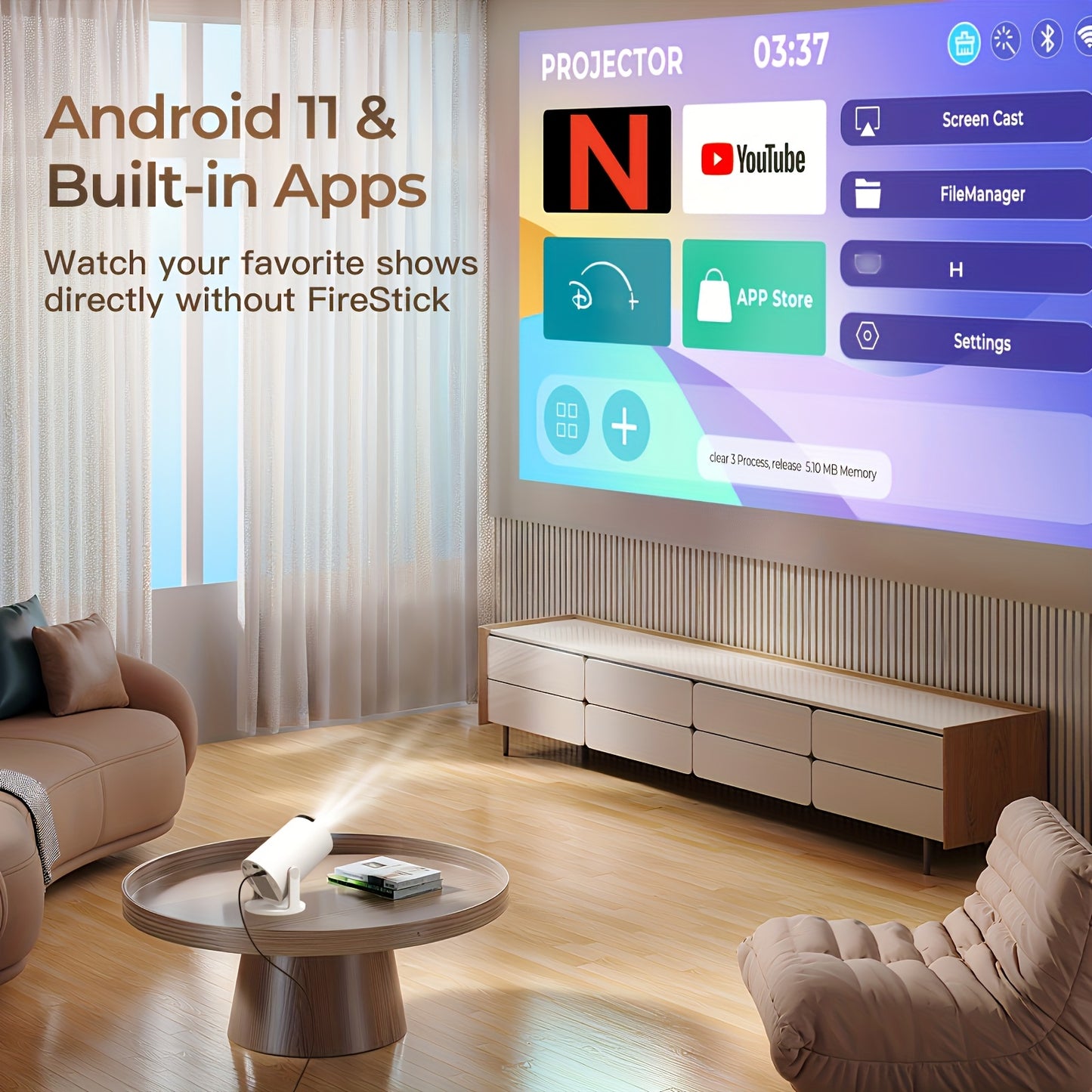 HY300PRO 2025 – Mini Projetor Portátil 720P, Suporte 4K, WiFi, BT, Auto Keystone