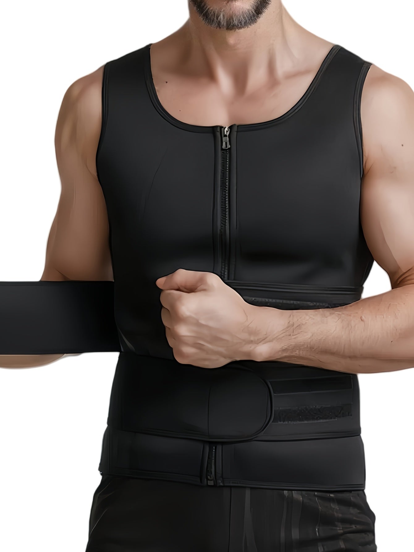 Colete Masculino Neoprene com Zíper e Cinta Ajustável – Treino, Suporte e Modelagem