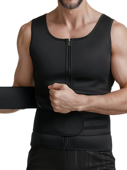 Colete Masculino Neoprene com Zíper e Cinta Ajustável – Treino, Suporte e Modelagem