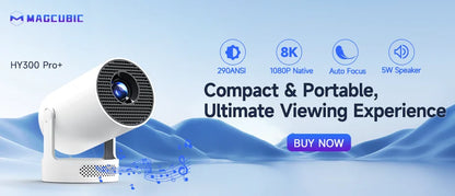 Magcubic HY300 Pro – Projetor 8K, 290 ANSI, WiFi6, Android 14 | Cinema em Casa e Exterior
